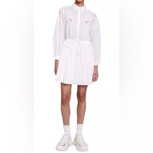 Maje Riwhite Lace Detail Pleated Shirt mini dress in white size 36 / 4